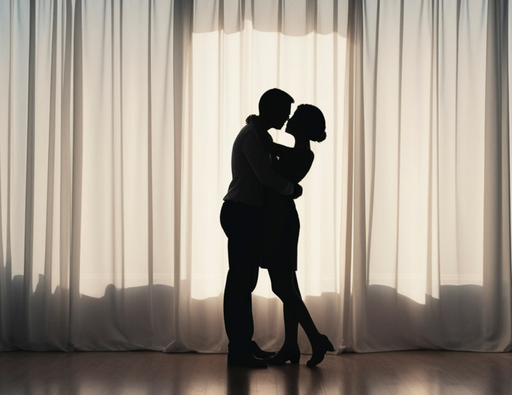 Silhouette of a couple kissing, representing intimacy, vulnerability, and emotional safety in a relationship.